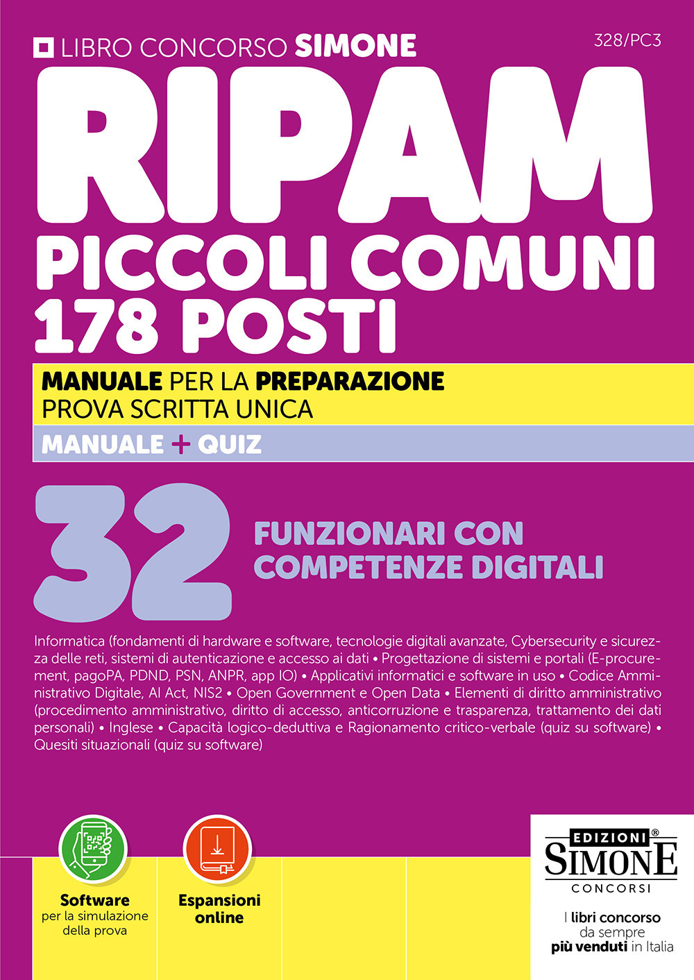 concorso ripam piccoli comuni. 178 posti 32 funzionari con competenze digitali. manuale per la preparazione. prova scritta unica. co