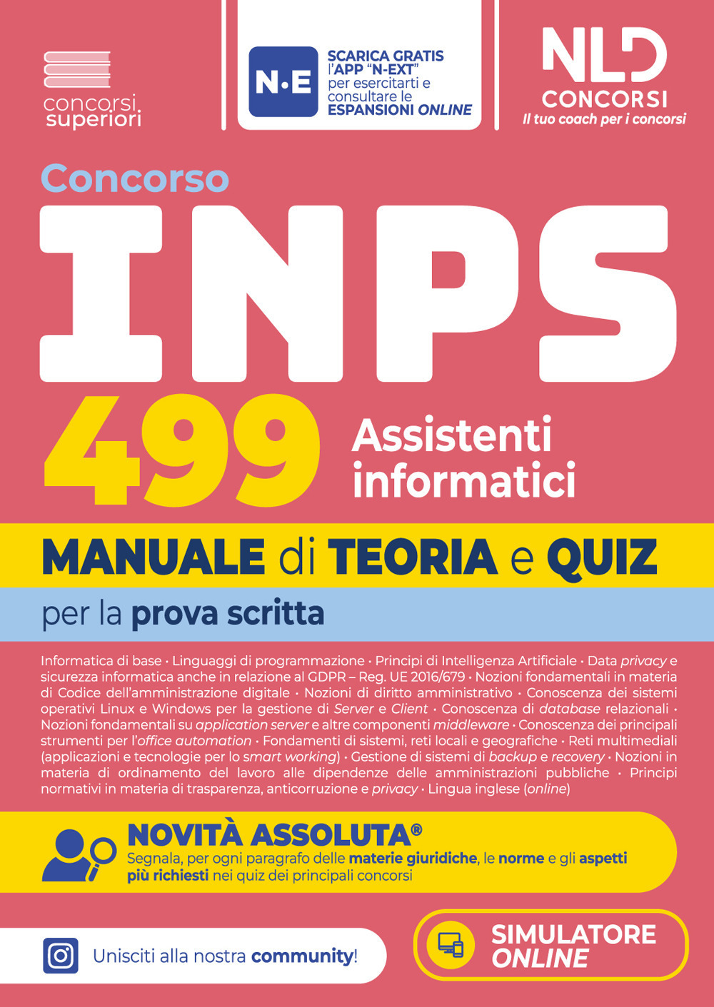 concorso inps 2026 499 assistenti informatici. manuale di teoria e quiz per la prova scritta. nuova ediz.