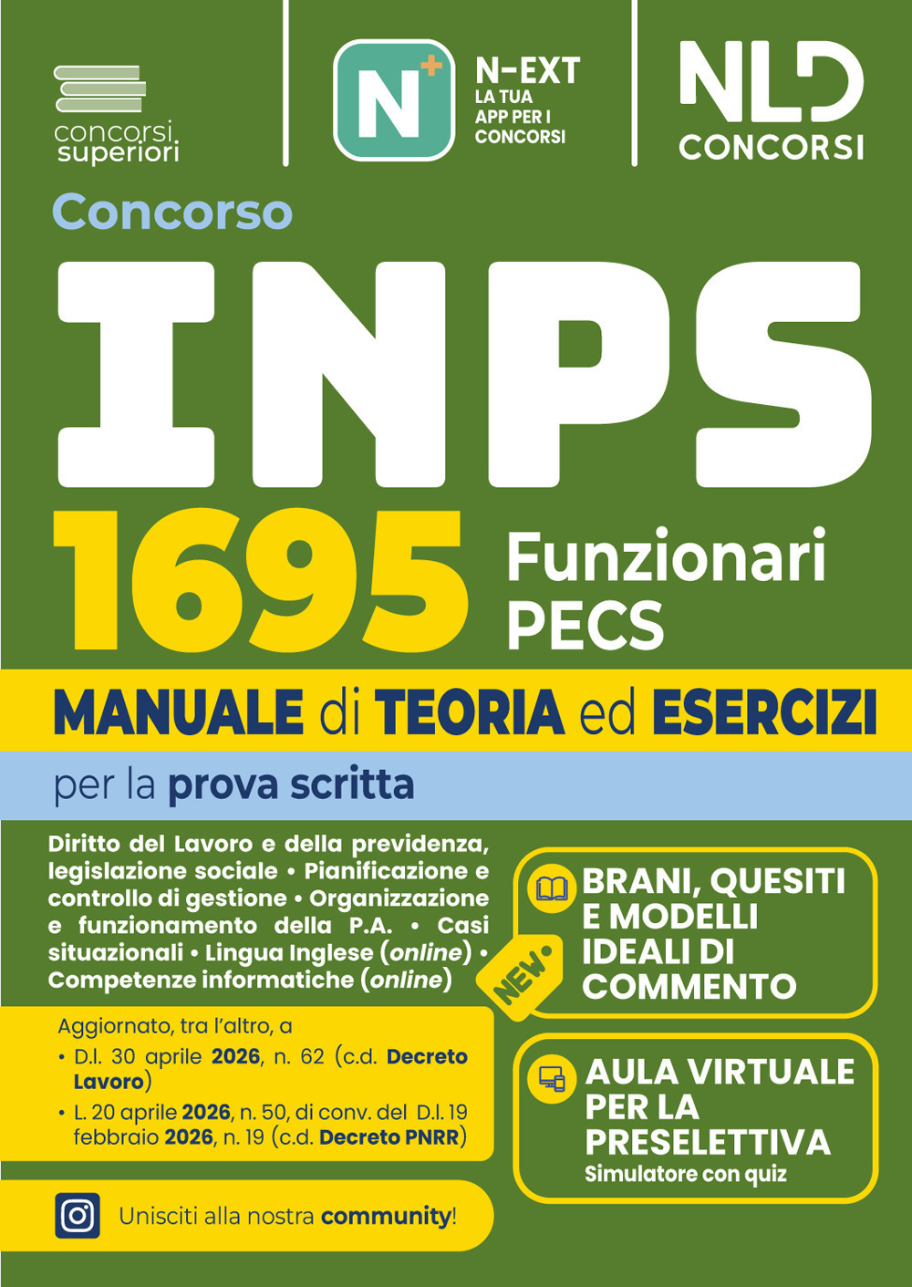 concorso inps 2026 1695 funzionari pecs prova scritta. manuale di teoria ed esercizi. con software di simulazione