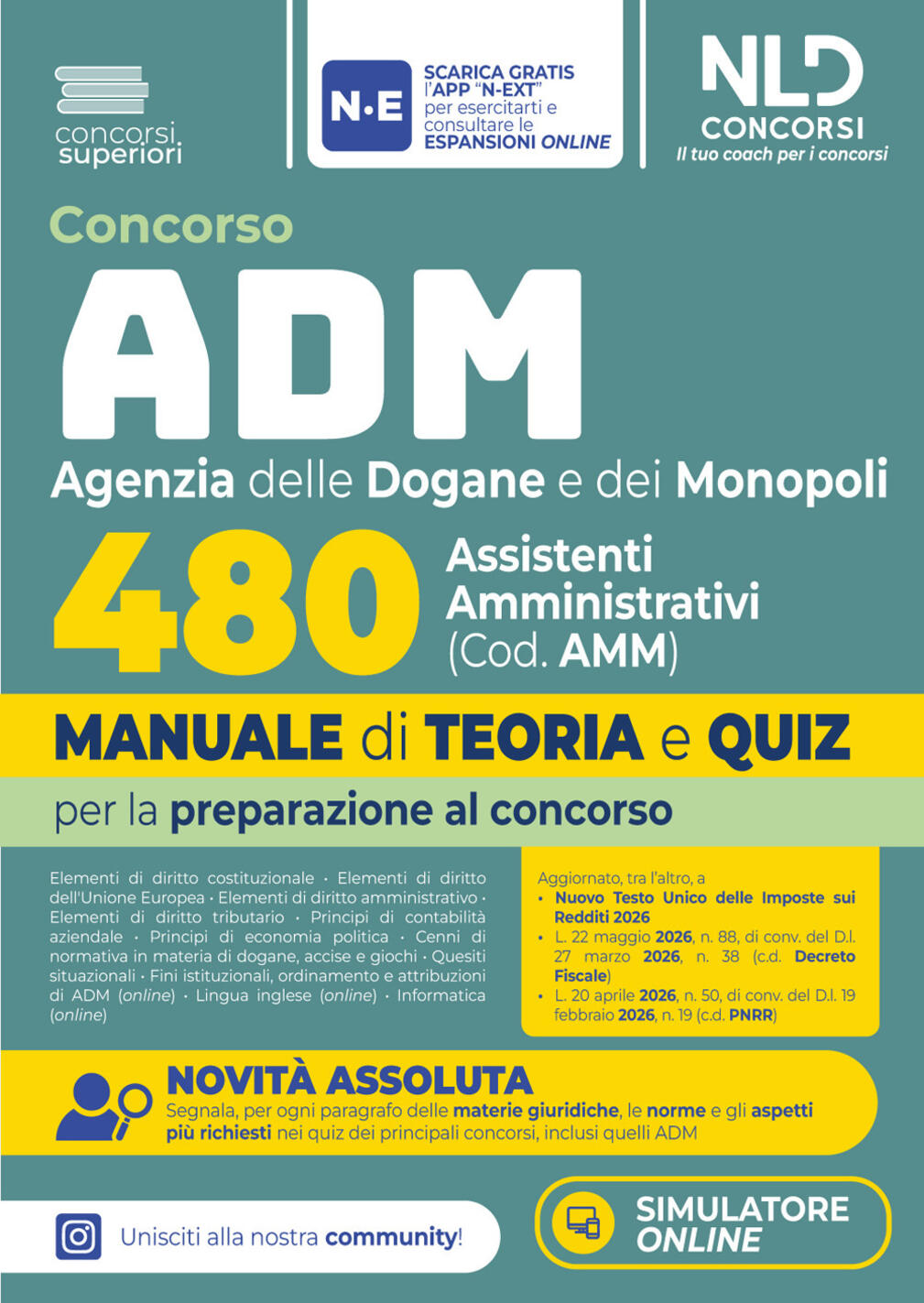 concorso adm agenzia delle dogane e dei monopoli 480 assistenti amministrativi. manuale di teoria e quiz 2026. nuova ediz.