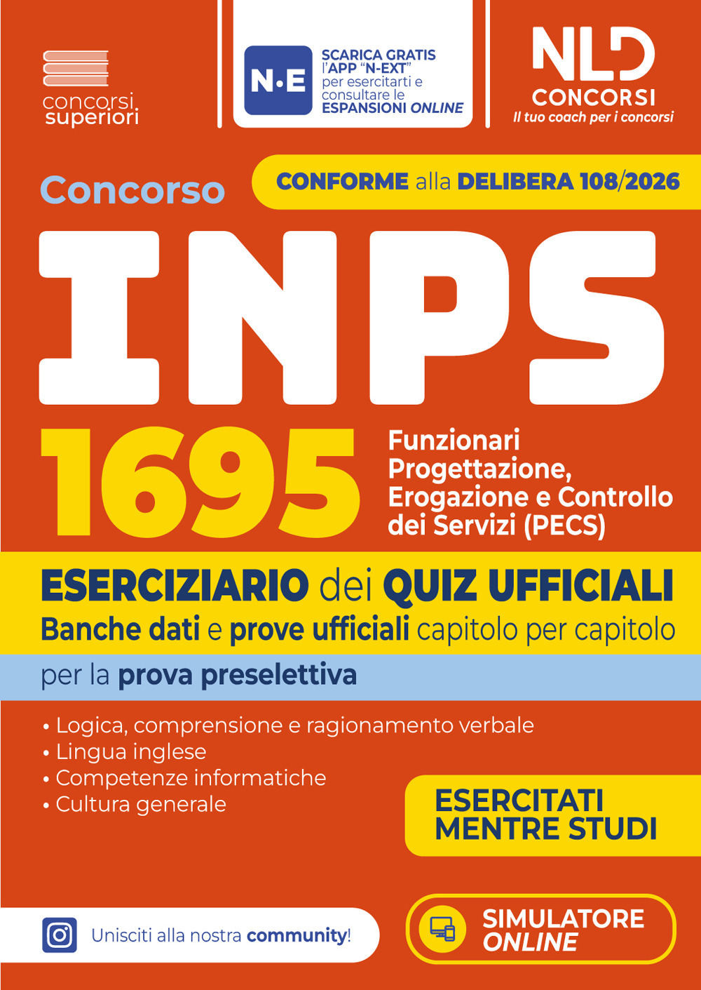 concorso inps 2026 1695 funzionari pecs. eserciziario dei quiz ufficiali banche dati e prove ufficiali per la prova preselettiva. nu