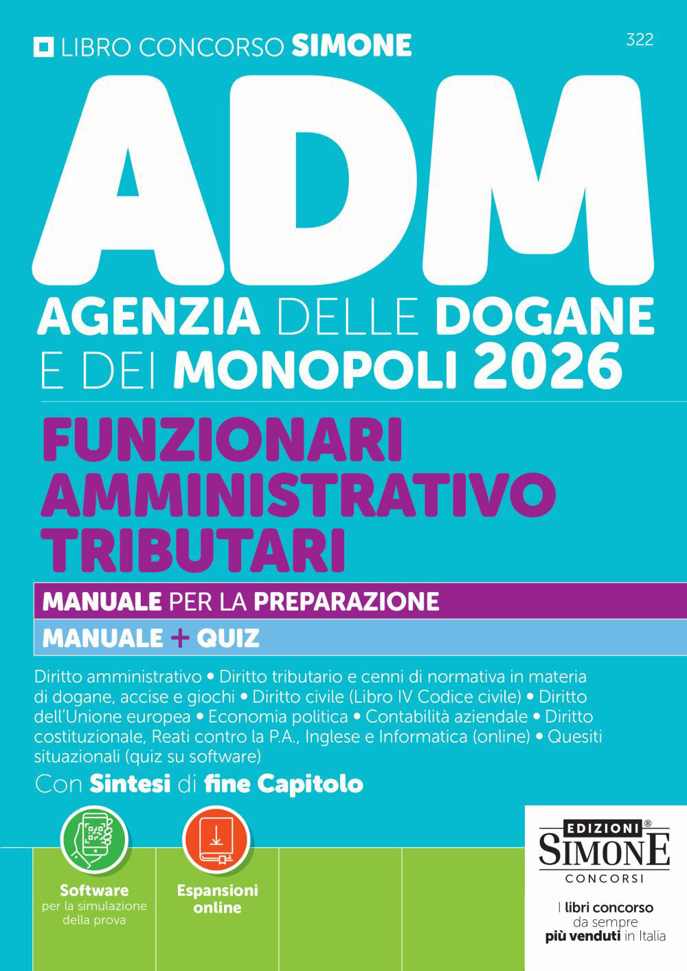 concorso adm agenzia delle dogane e monopoli 2026. funzionari amministrativo tributari. manuale per la preparazione. manuale + quiz.